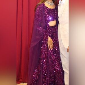 Purple Sequin velvet lehenga